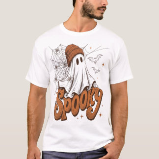 Halloween Beanie Ghost Spooky Web Autumn Art T-Shirt