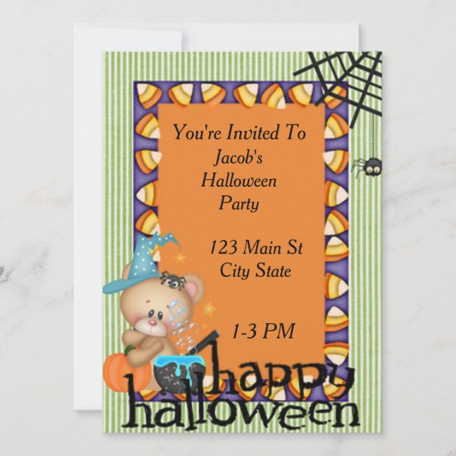 Halloween Bear and Candy Invitation (Front)