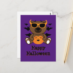Halloween bear pumpkin Cool cute Purple Postcard