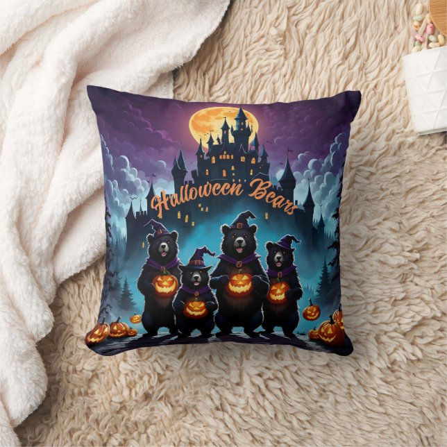 Halloween bears celebrate with jack-o'-lanterns cushion (Blanket)