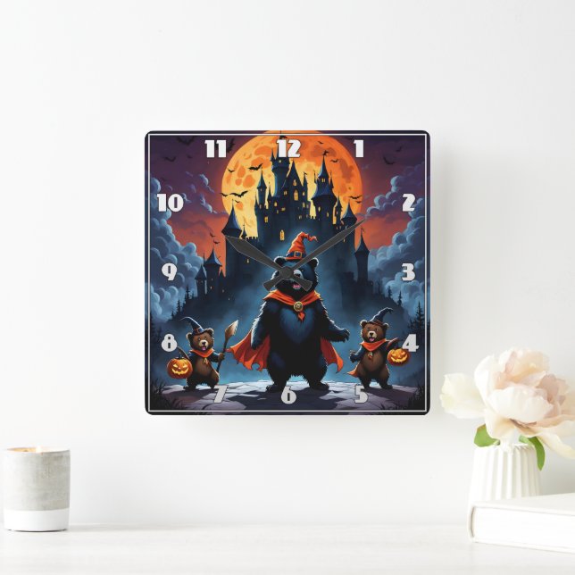 Halloween bears dressed for a spooky night square wall clock (Home)