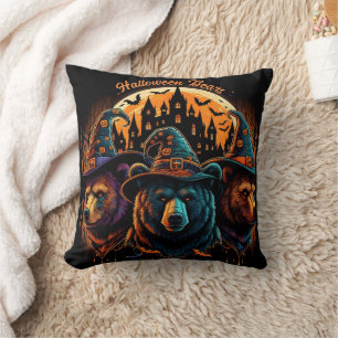 Halloween bears in hats celebrate! cushion