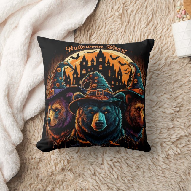 Halloween bears in hats celebrate! cushion (Blanket)