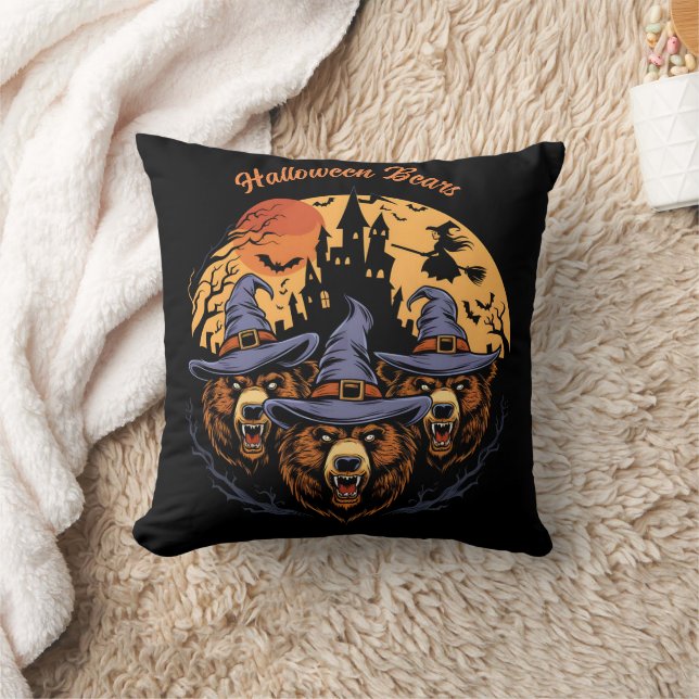 Halloween bears in witch hats at night cushion (Blanket)