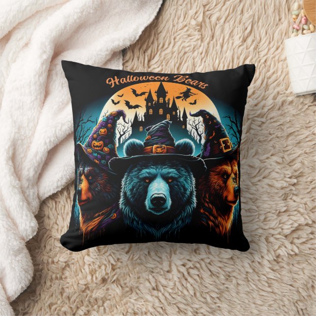 Halloween bears wearing spooky hats at night cushion (Blanket)