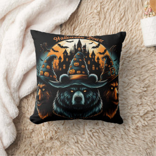 Halloween bears wearing spooky witch hats cushion
