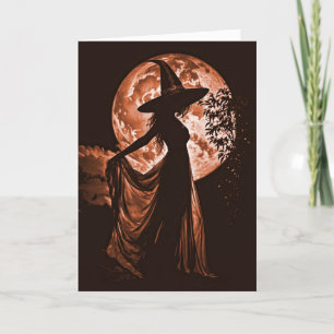 Halloween Beautiful Witch Silhouetted in Orange Card