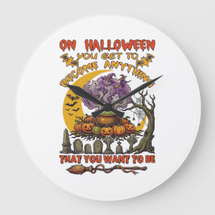 Halloween Become Anything Cauldron Cat Ghost Pumpk Large Clock