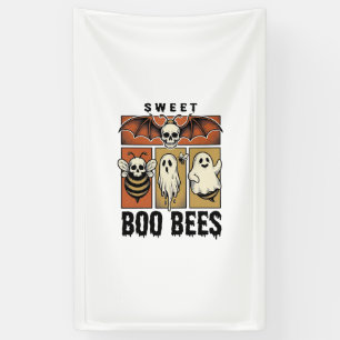 Halloween Bee Pun Vintage Engraving Ghost Bee Shir Banner