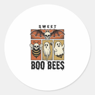 Halloween Bee Pun Vintage Engraving Ghost Bee Shir Classic Round Sticker