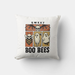 Halloween Bee Pun Vintage Engraving Ghost Bee Shir Cushion