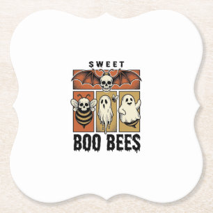 Halloween Bee Pun Vintage Engraving Ghost Bee Shir Paper Coaster