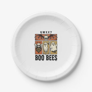 Halloween Bee Pun Vintage Engraving Ghost Bee Shir Paper Plate