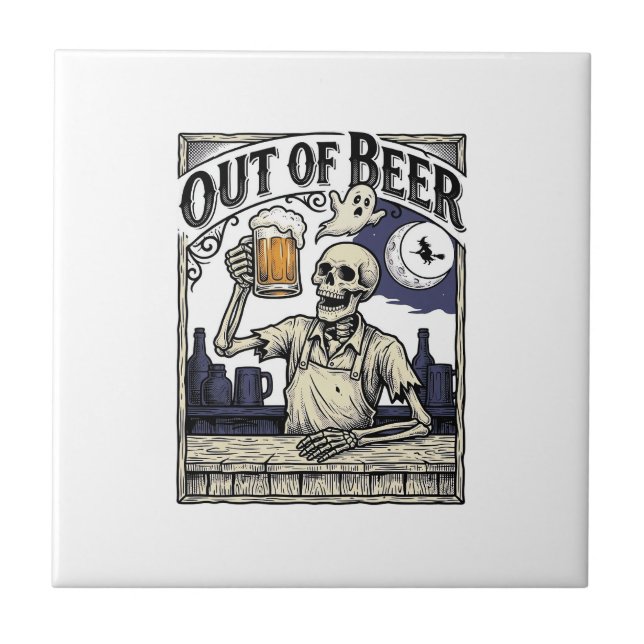 Halloween Beer Skeleton Vintage Party Ceramic Tile (Front)