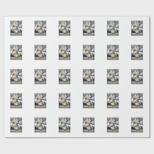 Halloween Beer Skeleton Vintage Party Wrapping Paper