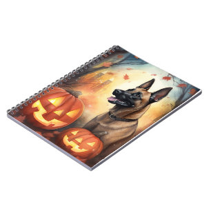 Halloween Belgian Malinoi With Pumpkins Scary Notebook