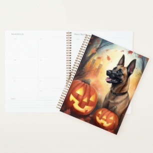 Halloween Belgian Malinoi With Pumpkins Scary Planner
