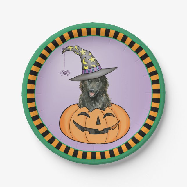 Halloween Belgian Sheepdog Paper Plate (Front)