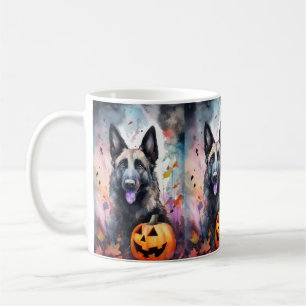 Halloween Belgian Shepherd With Pumpkins Scary Coffee Mug