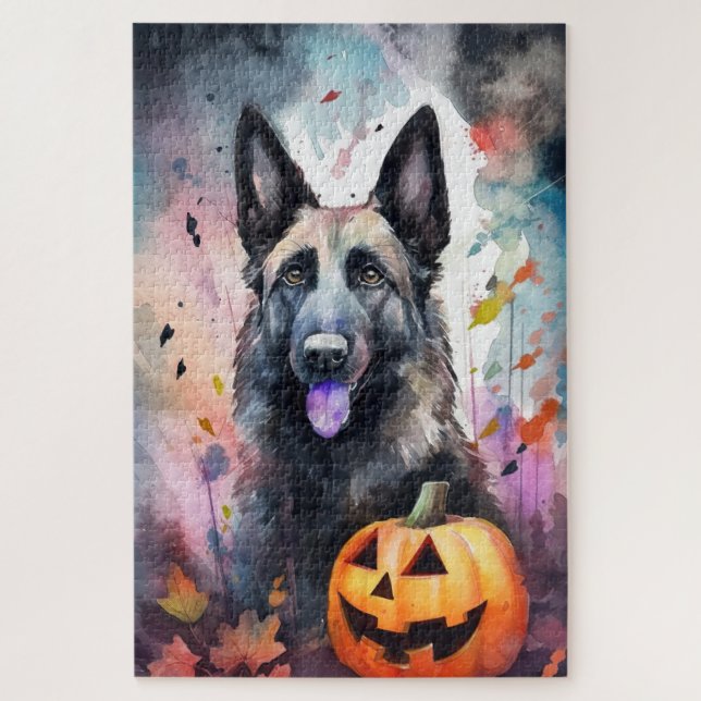 Halloween Belgian Shepherd  With Pumpkins Scary Jigsaw Puzzle (Vertical)
