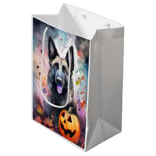 Halloween Belgian Shepherd  With Pumpkins Scary Medium Gift Bag