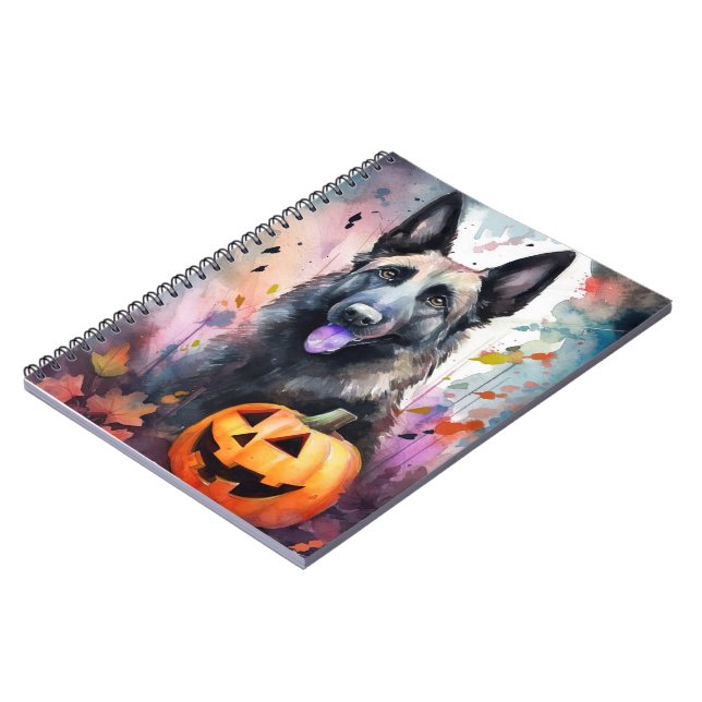 Halloween Belgian Shepherd  With Pumpkins Scary Notebook (Left Side)