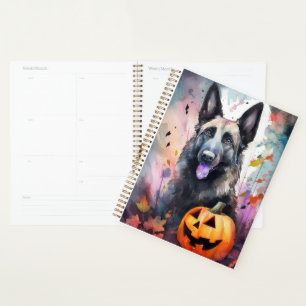 Halloween Belgian Shepherd  With Pumpkins Scary Planner