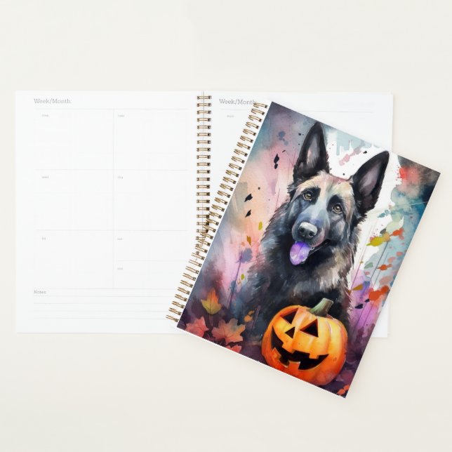 Halloween Belgian Shepherd  With Pumpkins Scary Planner (Display)