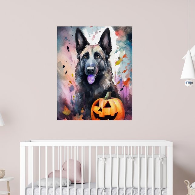 Halloween Belgian Shepherd  With Pumpkins Scary  Poster (Nursery 2)