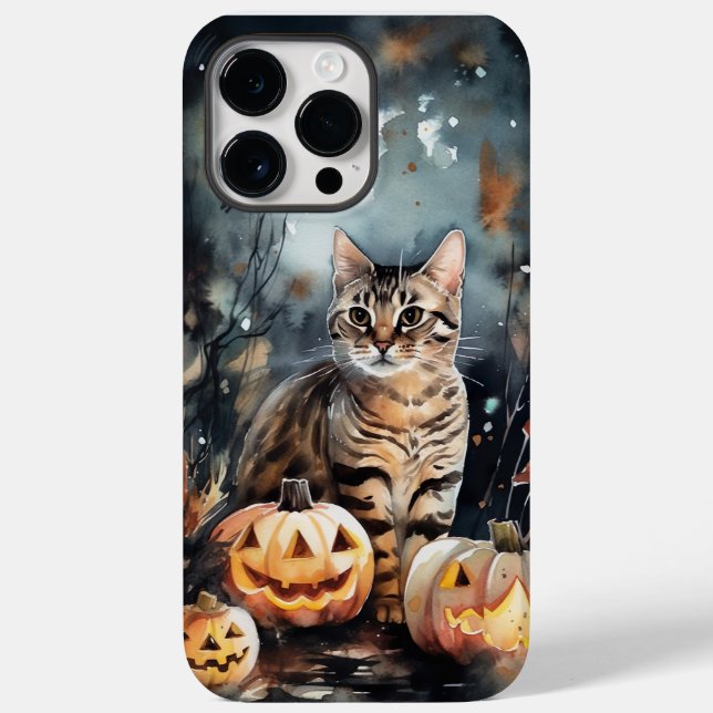 Halloween Bengal Cat With Pumpkins Scary Case-Mate iPhone Case (Back)