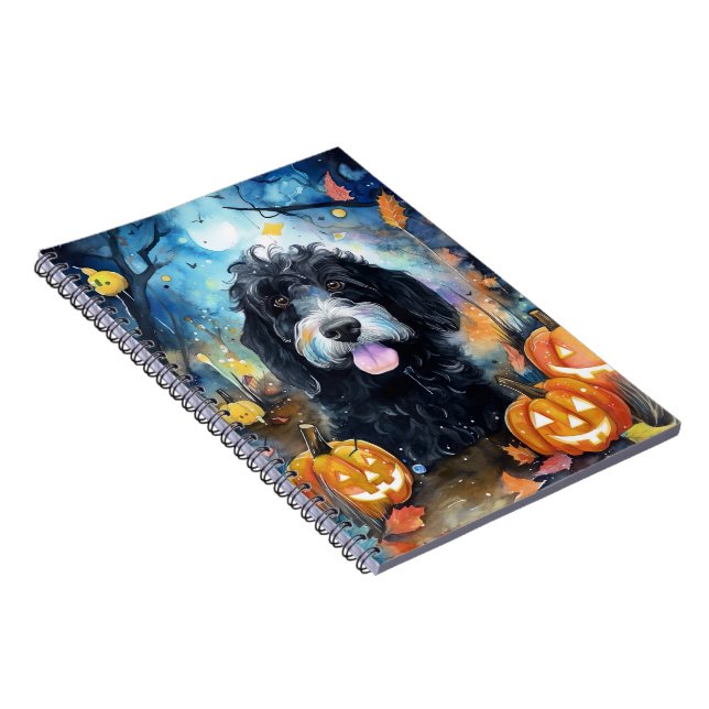 Halloween Bernedoodle With Pumpkins Scary Notebook (Right Side)