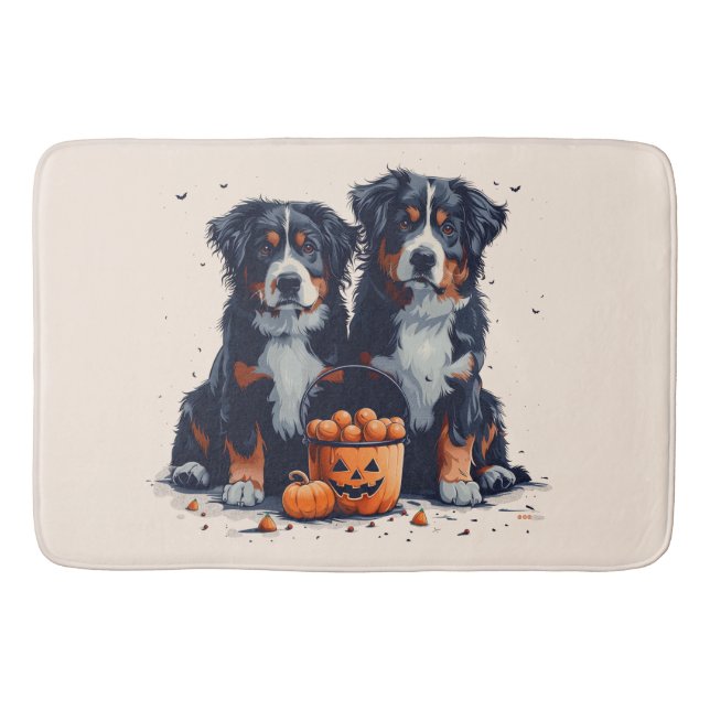 Halloween Bernese Mountain Dogs Pumpkin Bath Mat (Front)