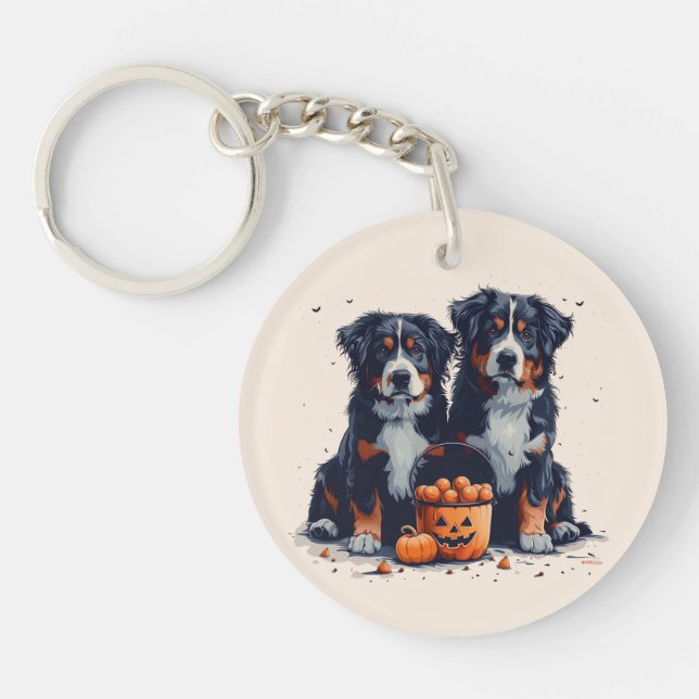 Halloween Bernese Mountain Dogs Pumpkin Key Ring (Front)