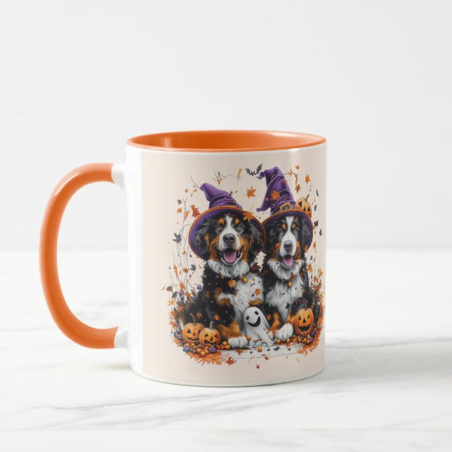 Halloween Bernese Mountain Dogs Witch Ghost Mug (Left)