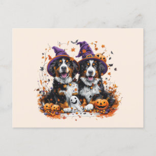 Halloween Bernese Mountain Dogs Witch Ghost Postcard