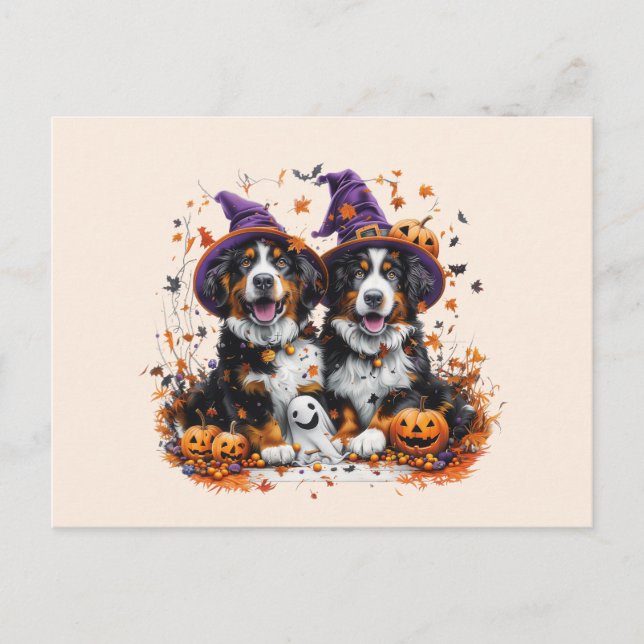Halloween Bernese Mountain Dogs Witch Ghost Postcard (Front)