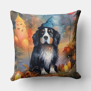 Halloween Bernese Mountain With Pumpkins Scary Cushion
