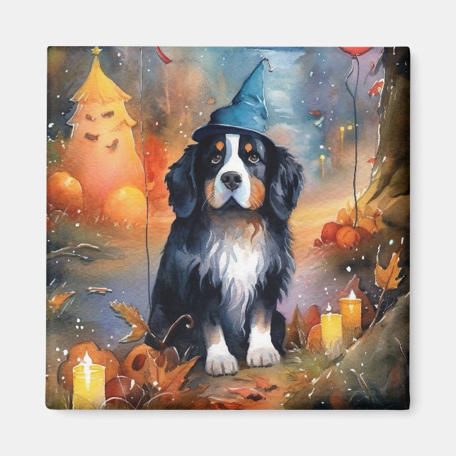 Halloween Bernese Mountain With Pumpkins Scary Magnet (Front)