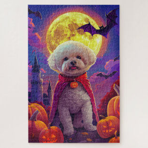  Halloween Bichon Frise Dog Pumpkins Scary  Jigsaw Puzzle