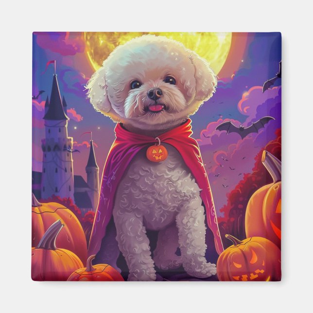 Halloween Bichon Frise Dog Pumpkins Scary  Magnet (Front)