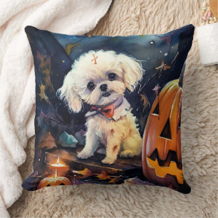 Halloween Bichon Frise With Pumpkins Scary  Cushion