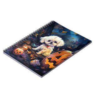 Halloween Bichon Frise With Pumpkins Scary Notebook