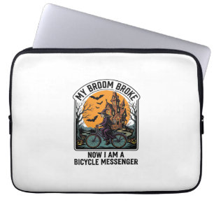 Halloween Bicycle Messenger Funny Witch Broom Brok Laptop Sleeve