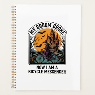 Halloween Bicycle Messenger Funny Witch Broom Brok Planner