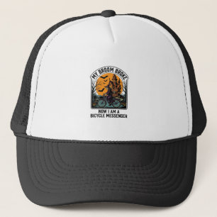 Halloween Bicycle Messenger Funny Witch Broom Brok Trucker Hat