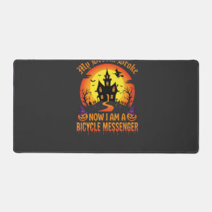 Halloween Bicycle Messenger Witch Broom Broke Desi Desk Mat