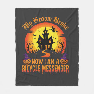 Halloween Bicycle Messenger Witch Broom Broke Desi Fleece Blanket