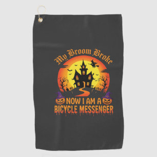 Halloween Bicycle Messenger Witch Broom Broke Desi Golf Towel