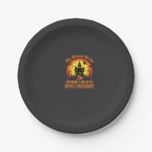 Halloween Bicycle Messenger Witch Broom Broke Desi Paper Plate