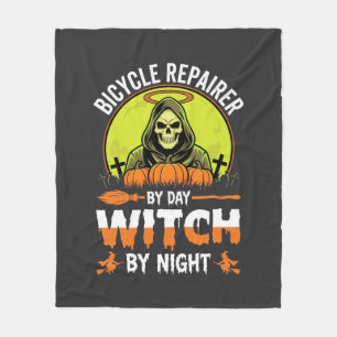 Halloween Bicycle Repairer By Day Witch By Night Fleece Blanket
